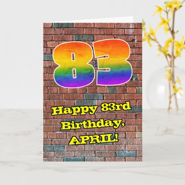 83. Geburtstag: Fun Graffiti-Inspiriert Regenbogen Karte (Gelbe Blume)