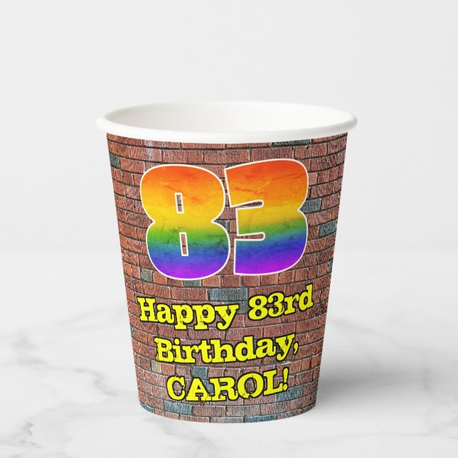 83. Geburtstag: Fun Graffiti-Inspiriert Regenbogen Pappbecher (Vorderseite)
