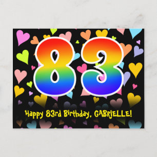 83. Geburtstag: Fun Hearts Muster, Regenbogen 83 Postkarte
