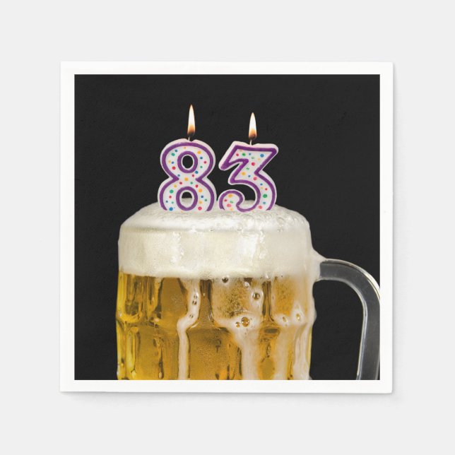 83. Geburtstagsbär auf schwarz Serviette (Vorderseite)