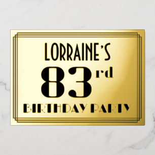 83. Geburtstagsfeier: Art Deco-Look „83“ und Name Folieneinladung