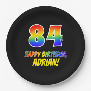 84. Geburtstag: Bold, Fun, Simple, Rainbow 84 Pappteller