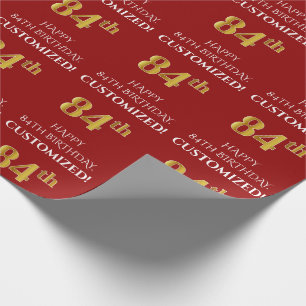 84. Geburtstag: Elegant, rot, Imitate Gold Look Geschenkpapier