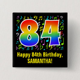 84. Geburtstag: Farbige Musiksymbole, Regenbogen 8 Button