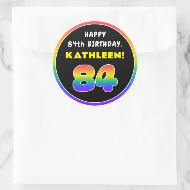 84. Geburtstag: Farbiger Regenbogen # 84, Individu Runder Aufkleber (Tasche)