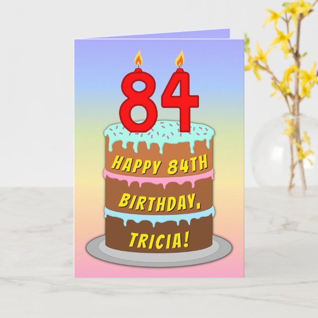 84. Geburtstag — Fun Cake & Candles, w/Individuell Karte (Gelbe Blume)