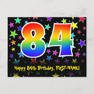 84. Geburtstag: Lustiges Sterne Muster, Regenbogen Postkarte