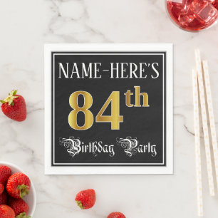 84th Birthday Party — Fancy Script, Faux Gold Look Serviette