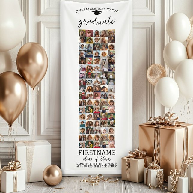 85 Foto Collage Abschluss Moderner Minimal Weiß Banner (Custom Graduation Banner - Great for a backdrop or Grad Party Decoration)
