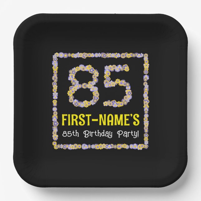 85. Geburtstag: Blumennummer, Individuelle Name, B Pappteller (Vorderseite)