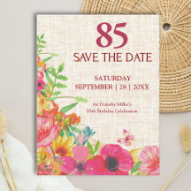 85. Geburtstag Bold Floral Linen Save the Date