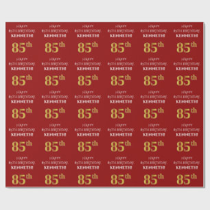 85. Geburtstag: Elegant, rot, Imitat Gold Look Geschenkpapier