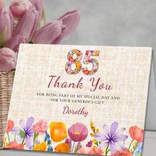 85. Geburtstag - Elegante Florale Zahl 85 Jahre  Dankeskarte