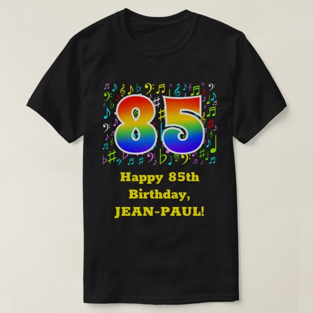 85. Geburtstag: Farbige Musiksymbole, Regenbogen 8 T-Shirt (Design vorne)