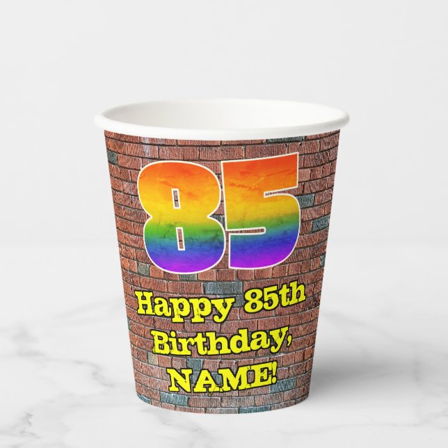 85. Geburtstag: Fun Graffiti-Inspiriert Regenbogen Pappbecher (Vorderseite)