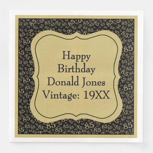 85. Geburtstag Gold/Schwarz-Bracket-Zahlenmuster Serviette (Vorderseite)