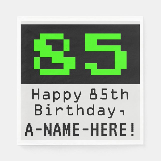85. Geburtstag - Nerdy / Geeky Style "85" & Name Serviette (Vorderseite)