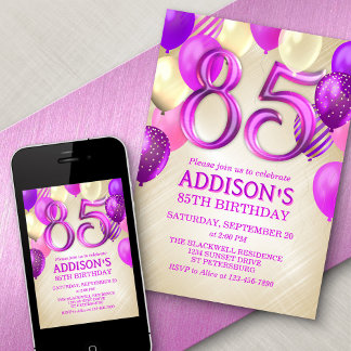 85. Geburtstag Pink Balloons Einladung