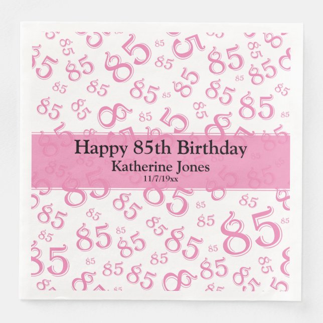 85. Geburtstag Random Zahlenmuster Pink/Weiß Serviette (Vorderseite)