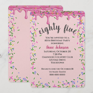 85. Geburtstag rosa Icing und Sprinklen Einladung