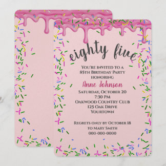 85. Geburtstag rosa Icing und Sprinklen Einladung