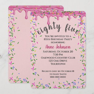 85. Geburtstag rosa Icing und Sprinklen Einladung
