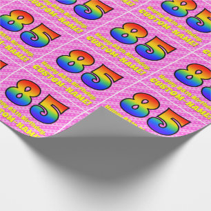 85. Geburtstag: Rosa Streifen und Herz, Regenbogen Geschenkpapier