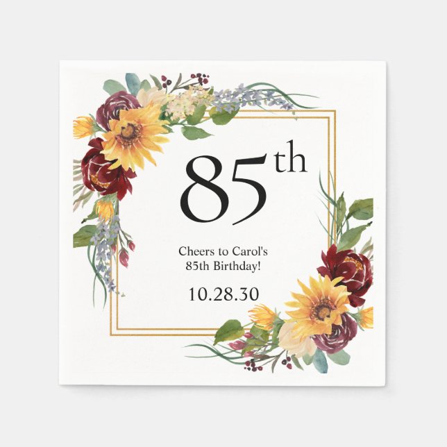 85. Geburtstag Sonnenblumen Serviette (Vorderseite)