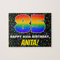 85. Geburtstag — Spaß, bunte Musiksymbole & "85"
