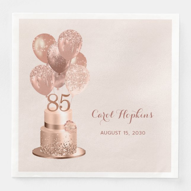 85. Geburtstags-Rose Gold Cake Serviette (Vorderseite)