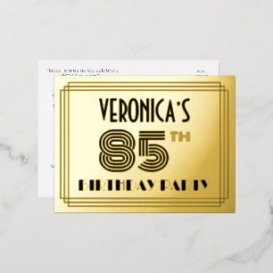 85. Geburtstagsparty ~ Art-Deco-Stil "85" + Name Folie Einladungspostkarte