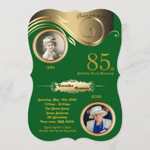85. Geburtstagszeit Frauenalter, Deko, grünes Gold Einladung