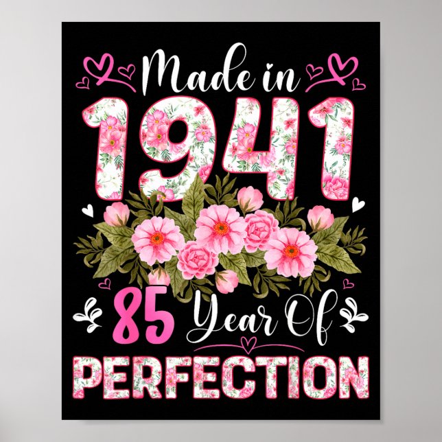 85 Year Old Made In 1941 Floral 85th Birthday Wome Poster (Vorne)