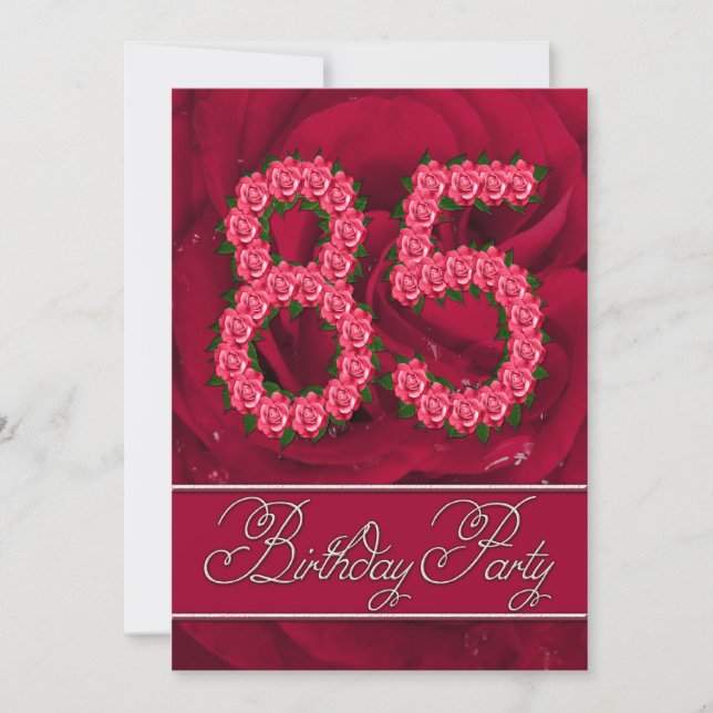 85e anniversaire invitation à la fête avec roses (Devant)