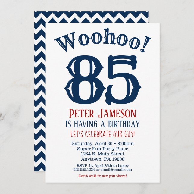 85e anniversaire Invitation Mens Marine Bleu (Devant / Derrière)