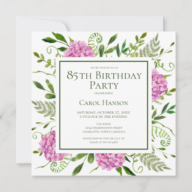 85e anniversaire Pink Hydrangeas demande de carte (Devant)