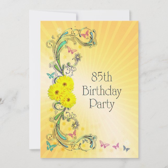 85e fête d'anniversaire Invitation aux fleurs jaun (Devant)
