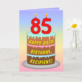 85th Birthday — Fun Cake & Candles, w/ Custom Name Karte