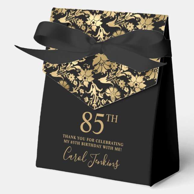 85th Birthday Gold Floral Thank You  Geschenkschachtel (Vorderseite)