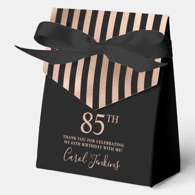 85th Birthday Rose Gold Striped Thank You  Geschenkschachtel (Vorderseite)
