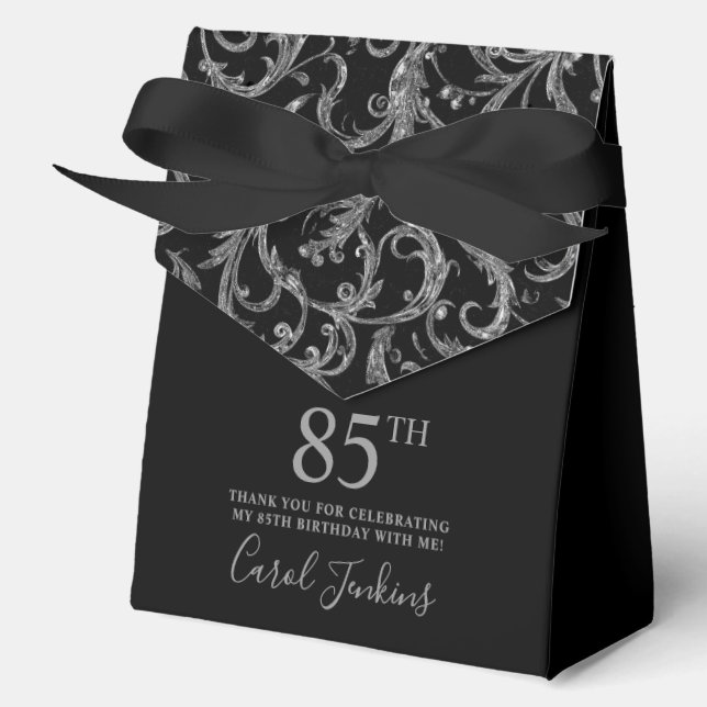 85th Birthday Silver Swirls Thank You  Geschenkschachtel (Vorderseite)