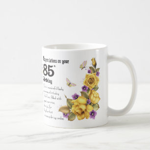 85th Rose jaune d'anniversaire et tasse de cadeau