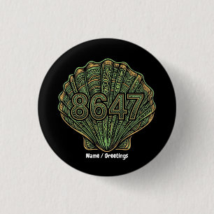 8647 Seashell Linolschnitt Sechsundachtzig Siebenu Button