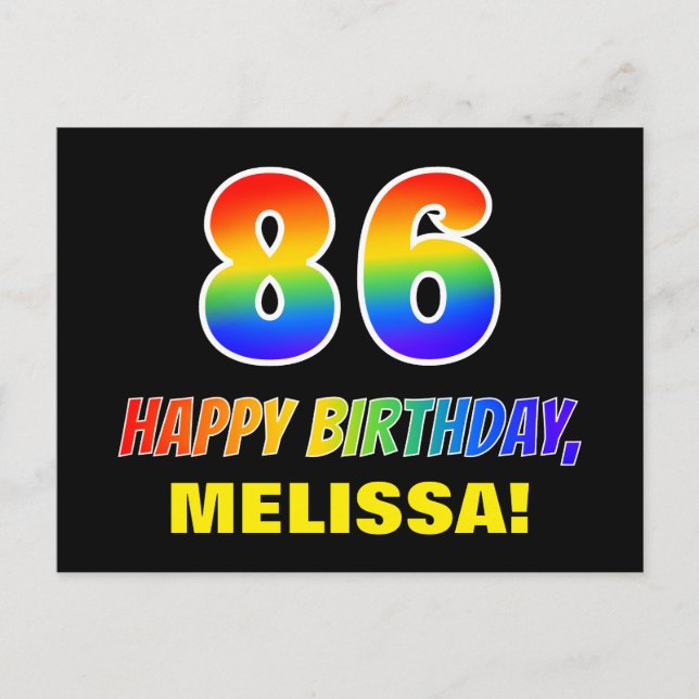 86. Geburtstag: Bold, Fun, Simple, Rainbow 86 Postkarte (Vorderseite)