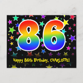86. Geburtstag: Fun Stars Pattern, Regenbogen 86,  Postkarte