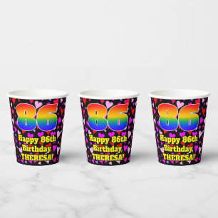 86. Geburtstag: Loving Hearts Pattern, Rainbow 86 Pappbecher