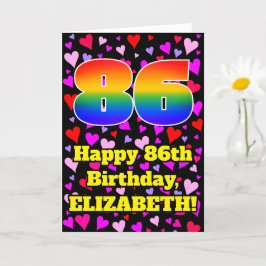 86. Geburtstag: Loving Hearts Pattern, Regenbogen  Karte