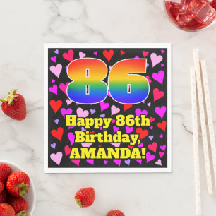 86. Geburtstag: Loving Hearts Pattern, Regenbogen Serviette