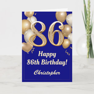 86. Geburtstag Navy Blue und Gold Balloons Confett Karte