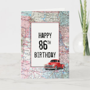 86. Geburtstag Red Retro Truck auf Karte